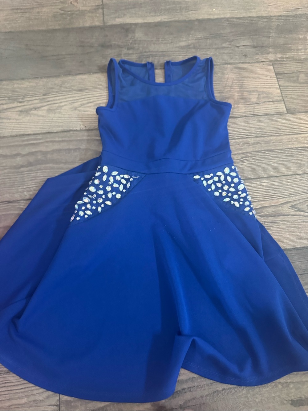 Honey and Rosie Royal Blue Sleeveless Party Dress with Jewel Embellishments